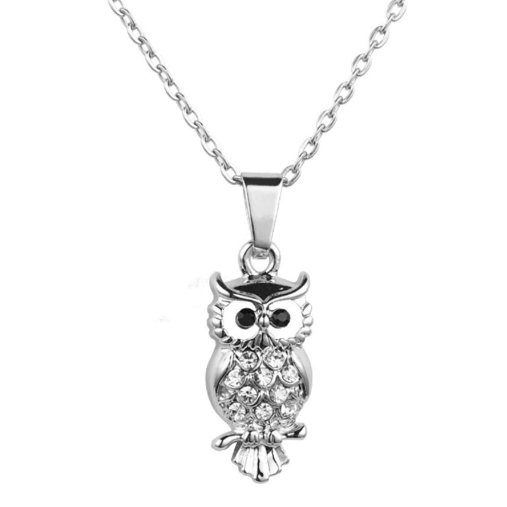Cute Alloy Owl Pendant Necklace with Cubic Zirconia